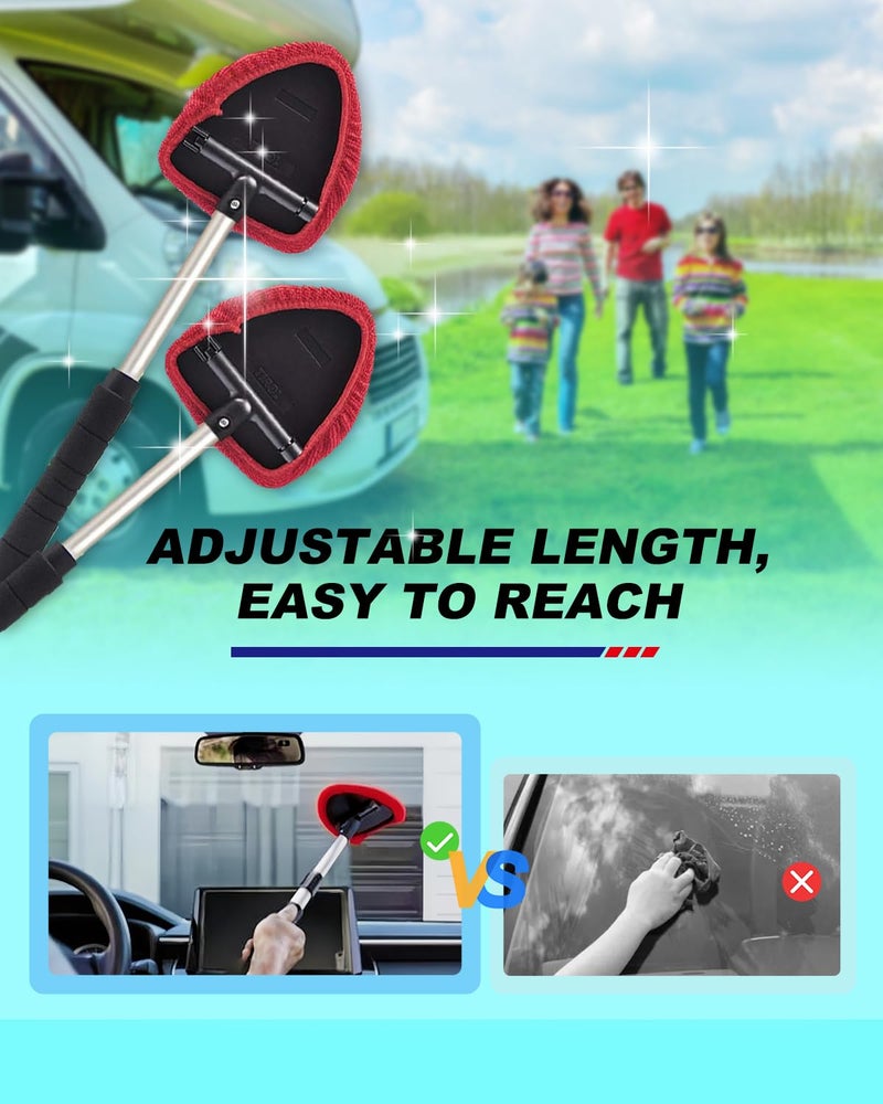 AutoEC Windshield Cleaning Tool, Car Cleaner Tool with Inside Extendable Handle, Window Cleaner Brush Kit Auto Glass Wiper for Windshield with 2 Microfiber Towel Pads Home Windows, Trucks, SUV & RV - Image 5